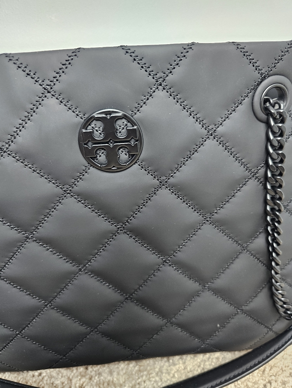 Tory Burch Black Quilted Tote Bag Purse - Picture 4 of 9